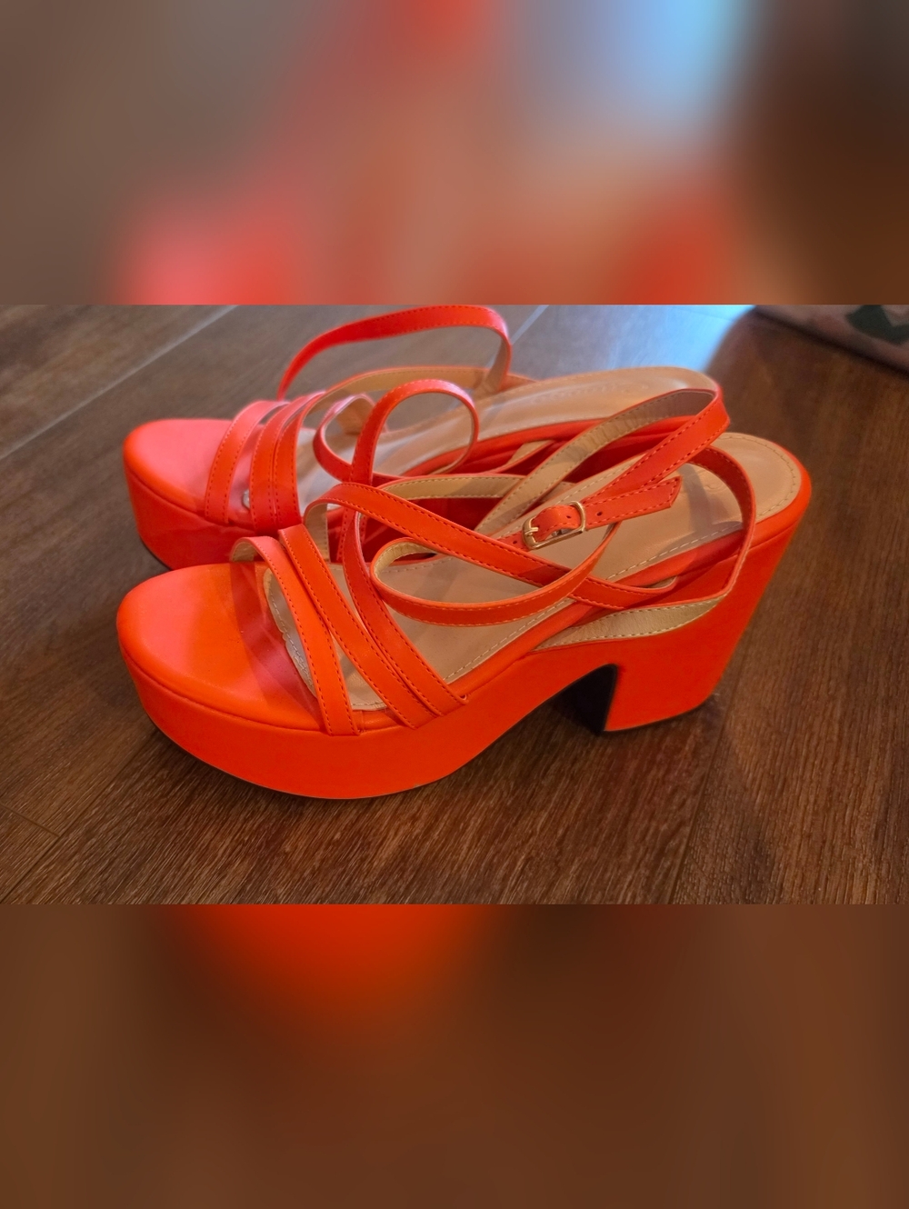SHEIN Bright Orange Strappy Platform Sandals